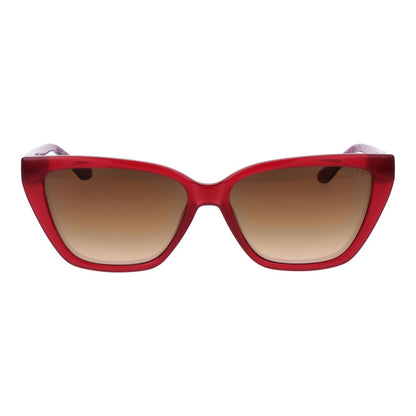 Sunglasses by Guess for women in plastic multicolor showcases a ethereal silhouette, featuring red coloured frame full-rim cat-eye frame design with category-3-dark-tint lens for a ethereal finish.