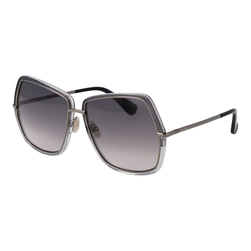 Sunglasses by Max Mara for women in metal and gray featuring an opulent full-rim square frame design with a sophisticated gray coloured frame finish and high-performance gradient category-2-medium-tint lens.