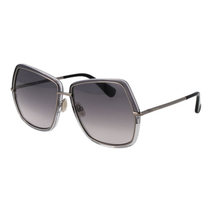 Sunglasses by Max Mara for women in metal and gray featuring an opulent full-rim square frame design with a sophisticated gray coloured frame finish and high-performance gradient category-2-medium-tint lens.