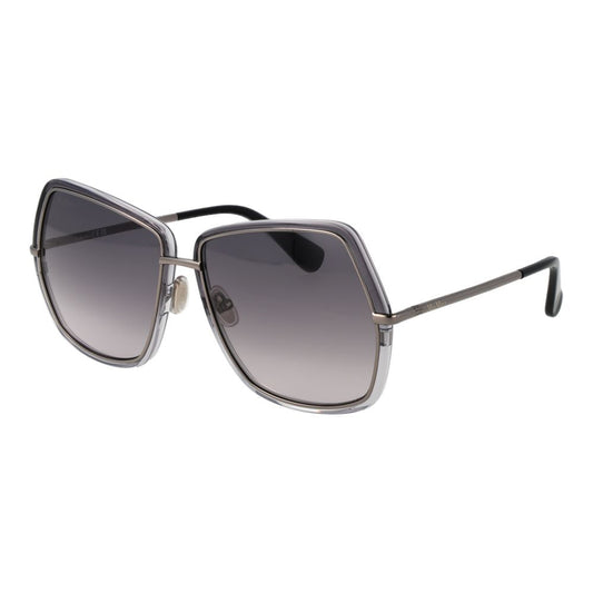 Sunglasses by Max Mara for women in metal and gray featuring an opulent full-rim square frame design with a sophisticated gray coloured frame finish and high-performance gradient category-2-medium-tint lens.