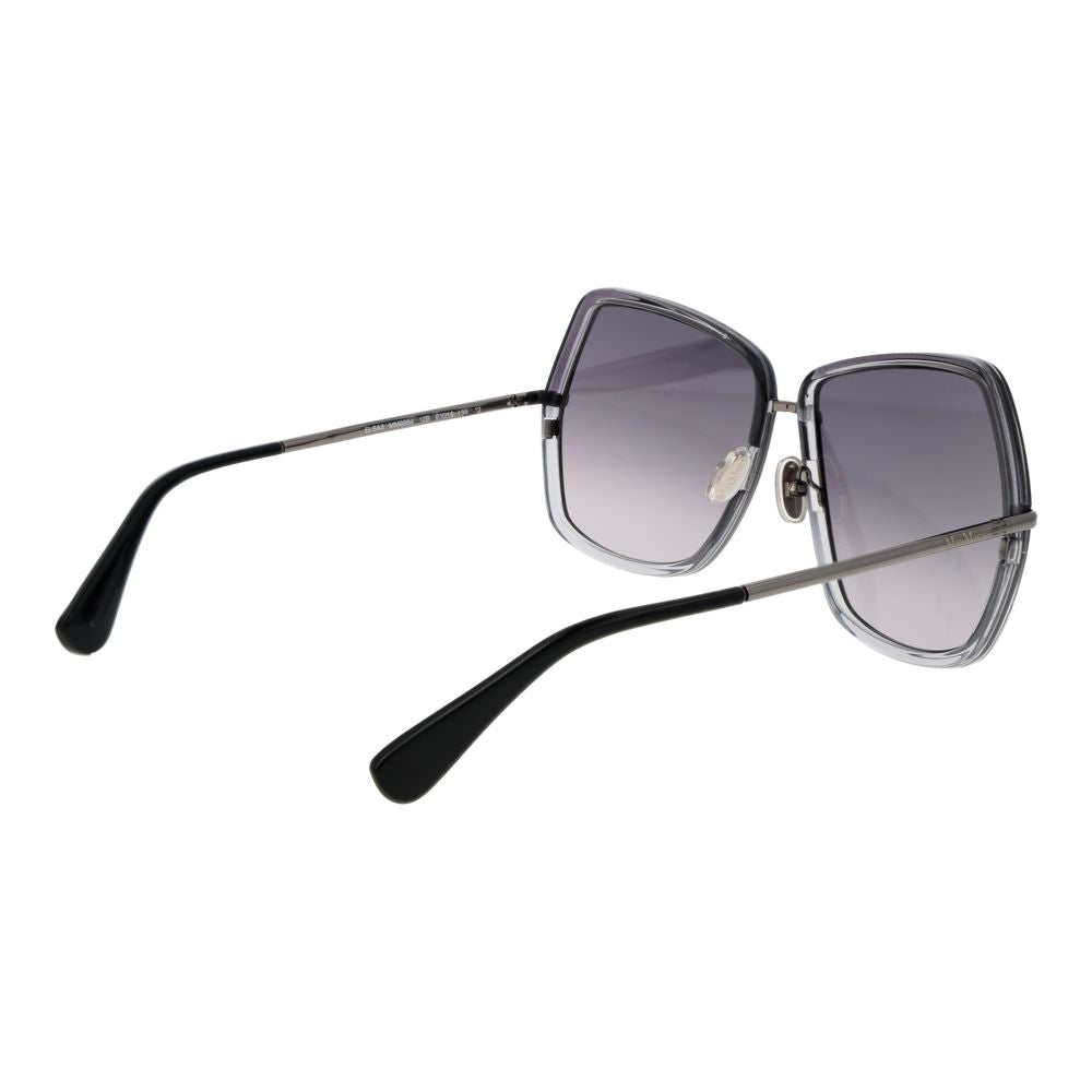 Sunglasses by Max Mara for women in metal and gray presents a sumptuous silhouette, featuring gray coloured frame and full-rim square frame design with gradient category-2-medium-tint lens for a sumptuous look.