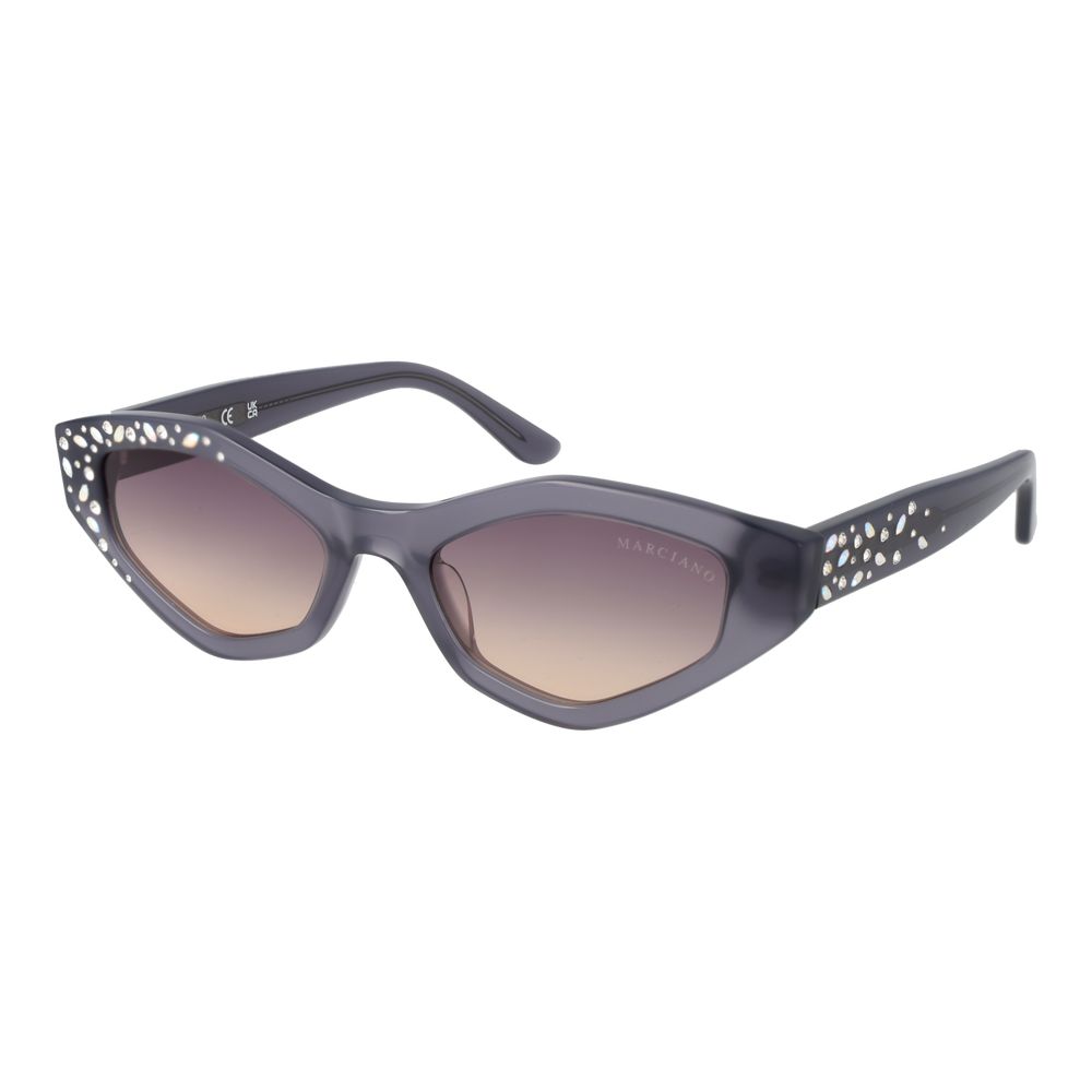 Sunglasses by Marciano by Guess for women in acetate and gray featuring an opulent full-rim oval frame design with a sophisticated gray coloured frame finish and high-performance gradient category-2-medium-tint lens.