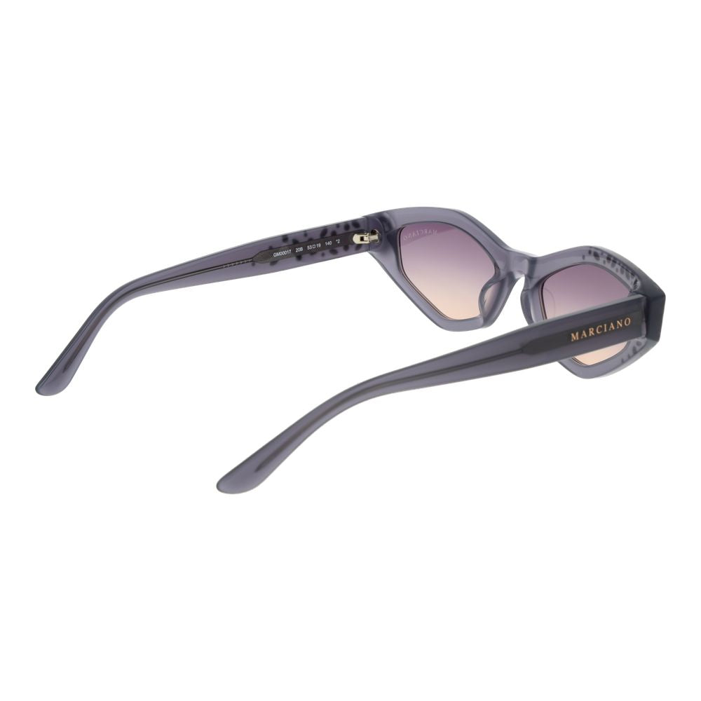 Sunglasses by Marciano by Guess for women in acetate and gray presents a sumptuous silhouette, featuring gray coloured frame and full-rim oval frame design with gradient category-2-medium-tint lens for a sumptuous look.