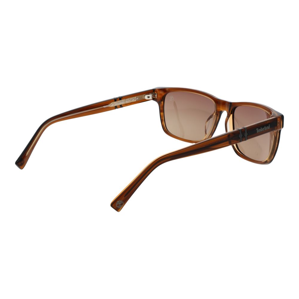 Sunglasses by Timberland for men in acetate brown showcases a ethereal silhouette, featuring brown coloured frame rectangle full-rim frame design with polarized category-2-medium-tint lens for a ethereal finish.