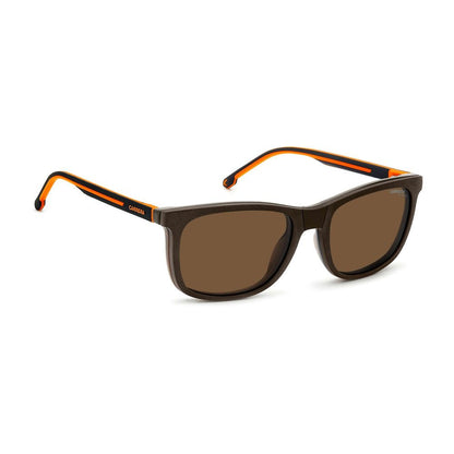 Eyeglasses Frames by Carrera for men in plastic and brown showcases a refined silhouette, detailed with a brown coloured frame finish and a sophisticated full-frame frame design.