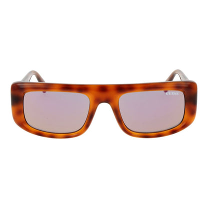 Sunglasses by Guess for unisex in plastic and brown featuring an opulent rectangle full-rim frame design with a sophisticated brown coloured frame finish and high-performance mirrored category-2-medium-tint lens.