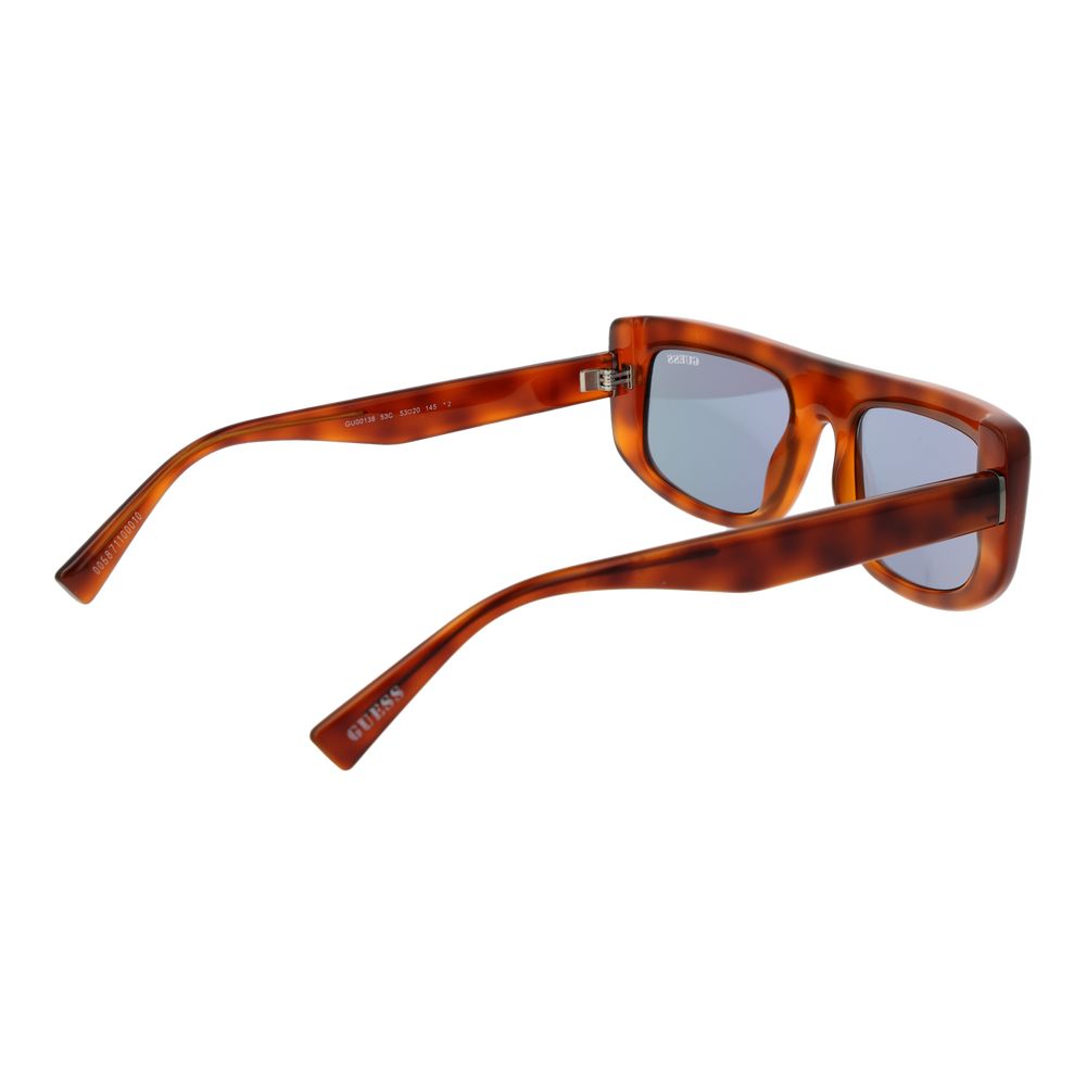 Sunglasses by Guess for unisex in plastic and brown presents a sumptuous silhouette, featuring brown coloured frame and rectangle full-rim frame design with mirrored category-2-medium-tint lens for a sumptuous look.