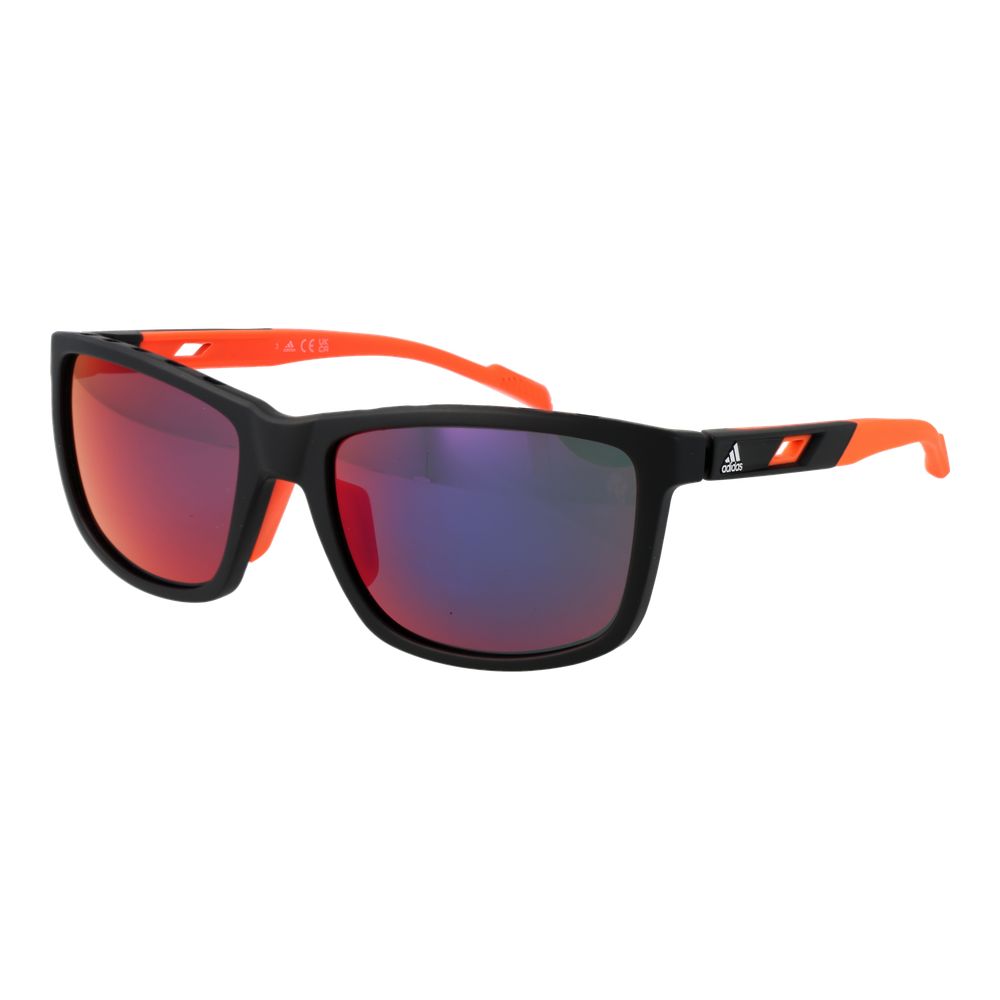 Sunglasses by Adidas for men in plastic and black featuring an opulent rectangle full-rim frame design with a sophisticated black coloured frame finish and high-performance mirrored category-3-dark-tint lens.