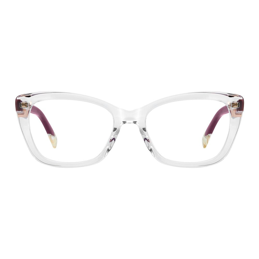 Eyeglasses Frames by Missoni for women in acetate transparent showcases a reflective silhouette, artfully incorporating a sophisticated transparent coloured frame with a distinct full-frame frame design.
