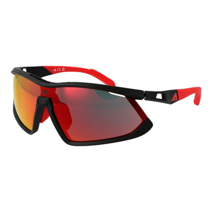 Sunglasses by Adidas for unisex in plastic black showcases a ethereal silhouette, featuring black coloured frame half-rim sport frame design with mirrored category-3-dark-tint lens for a ethereal finish.