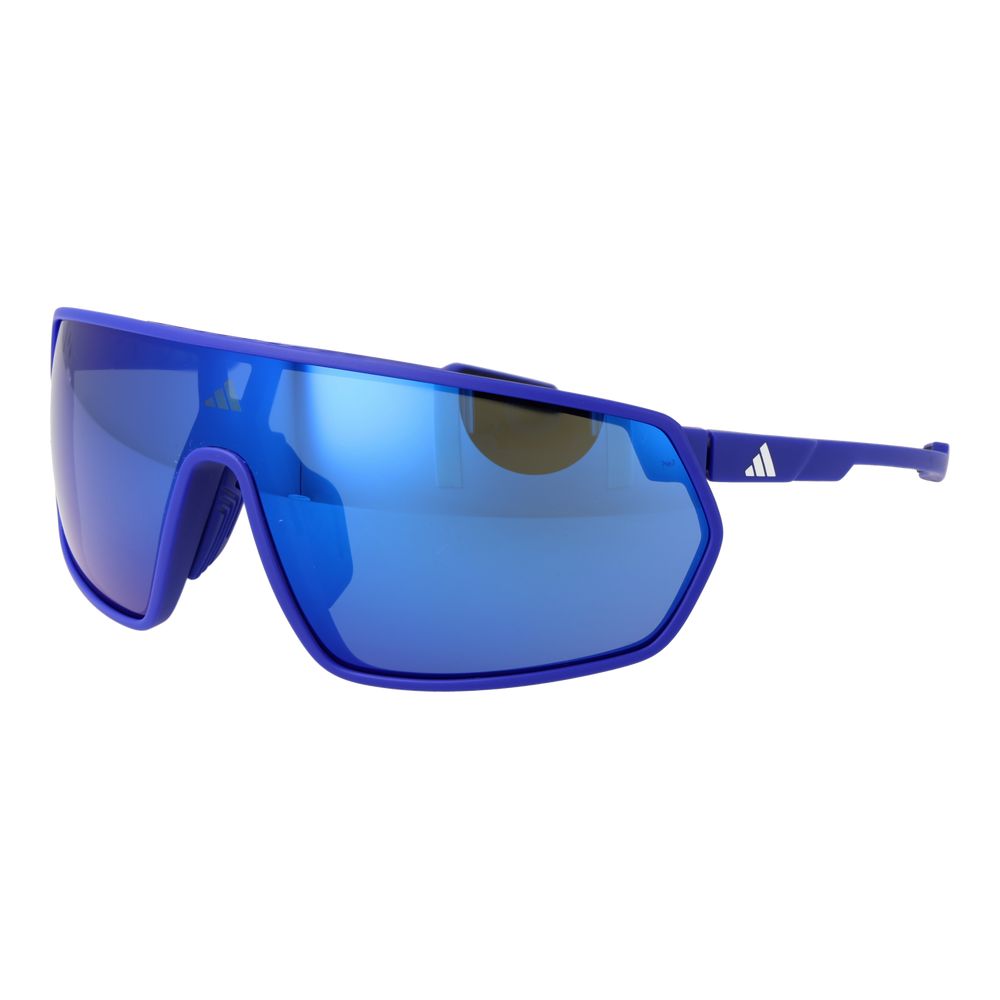 Sunglasses by Adidas for unisex in plastic blue features an ethereal full-rim sport frame design with blue coloured frame frames and mirrored category-3-dark-tint lens for a ethereal finish.