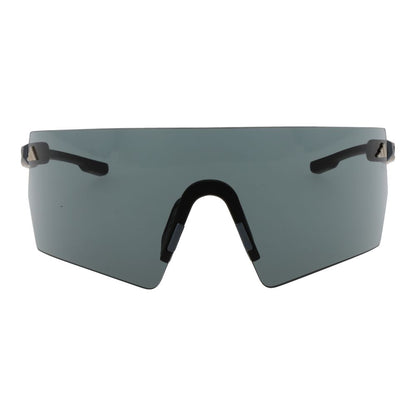 Sunglasses by Adidas for unisex in plastic black features an lustrous rimless mono-lens frame design with black coloured frame detailing and non-polarized category-3-dark-tint lens for a lustrous aesthetic.