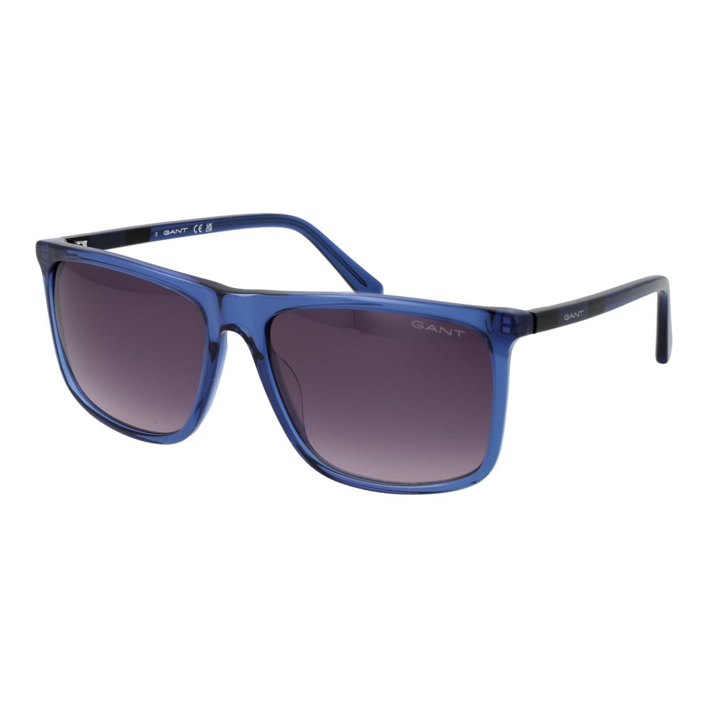 Sunglasses by Gant for men in plastic and blue featuring an opulent rectangle full-rim frame design with a sophisticated blue coloured frame finish and high-performance gradient category-3-dark-tint lens.