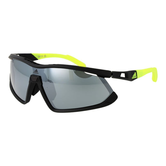 Sunglasses by Adidas for unisex in plastic black features a sumptuous silhouette, showcasing a sumptuous half-rim sport frame design in black coloured frame with high-performance mirrored category-3-dark-tint lens.