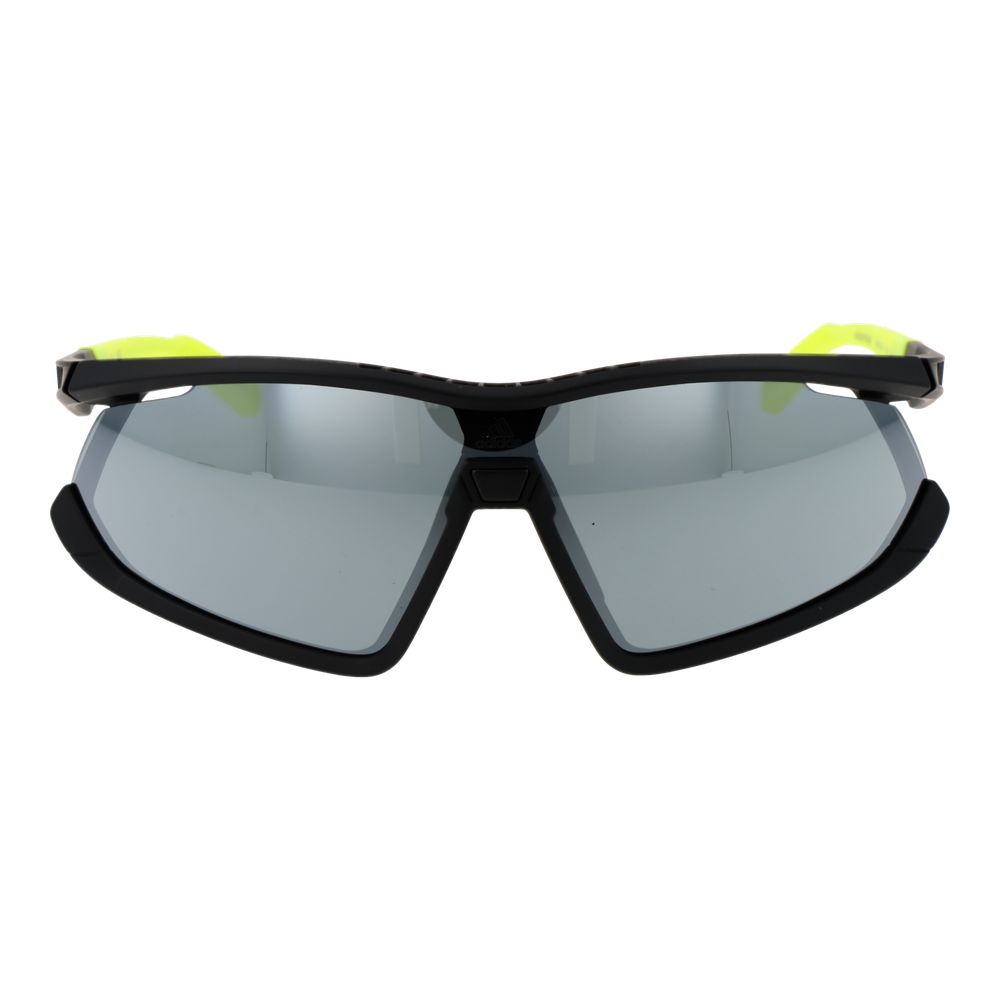 This Sunglasses by Adidas for unisex in plastic black presents a sumptuous silhouette, showcasing a sumptuous half-rim sport frame design in black coloured frame and high-performance mirrored category-3-dark-tint lens.