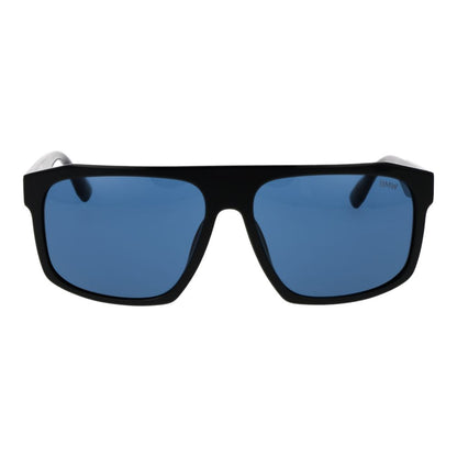Sunglasses by BMW for men in plastic black showcases a ethereal silhouette, featuring black coloured frame full-rim square frame design with non-polarized category-3-dark-tint lens for a ethereal finish.