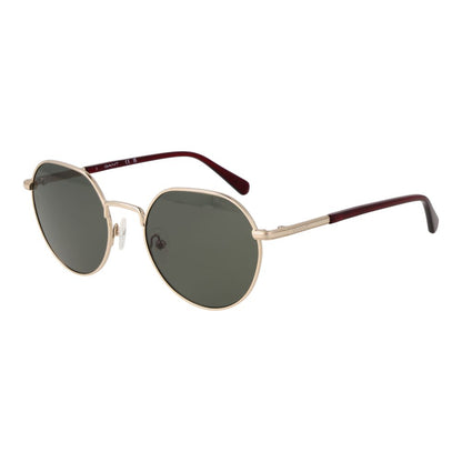 Sunglasses by Gant for men in metal and gold presents a sumptuous silhouette, featuring gold coloured frame and full-rim panto frame design with non-polarized category-3-dark-tint lens for a sumptuous look.