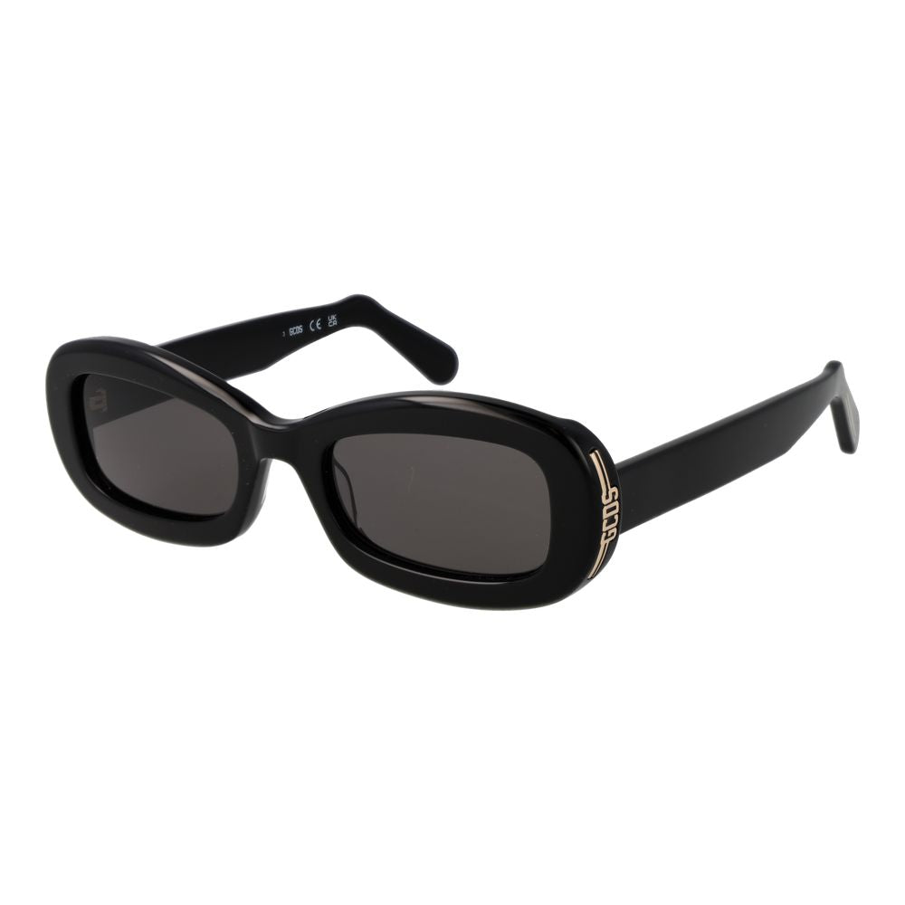Sunglasses by GCDS for unisex in black features a sumptuous silhouette, showcasing a sumptuous rectangle full-rim frame design in black coloured frame with high-performance non-polarized category-3-dark-tint lens.
