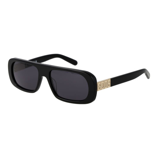 Sunglasses by GCDS for unisex in plastic black showcases a ethereal silhouette, featuring black coloured frame rectangle full-rim frame design with non-polarized category-3-dark-tint lens for a ethereal finish.