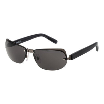 Sunglasses by GCDS for unisex in plastic gray features a sumptuous silhouette, showcasing a sumptuous cat-eye frame design in gunmetal coloured frame with high-performance mirrored category-3-dark-tint lens.