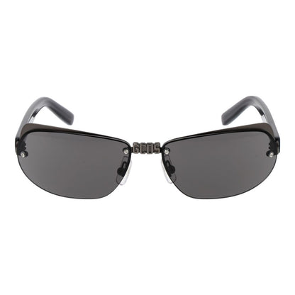 Sunglasses by GCDS for unisex in plastic and gray featuring an opulent cat-eye frame design with a sophisticated gunmetal coloured frame finish and high-performance mirrored category-3-dark-tint lens.