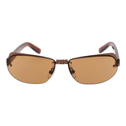 Sunglasses by GCDS for unisex in metal brown showcases a ethereal silhouette, featuring brown coloured frame rimless oval frame design with non-polarized category-2-medium-tint lens for a ethereal finish.