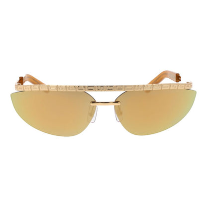 This Sunglasses by GCDS for unisex in metal gold presents a sumptuous silhouette, showcasing a sumptuous in gold coloured frame and high-performance mirrored category-3-dark-tint lens.