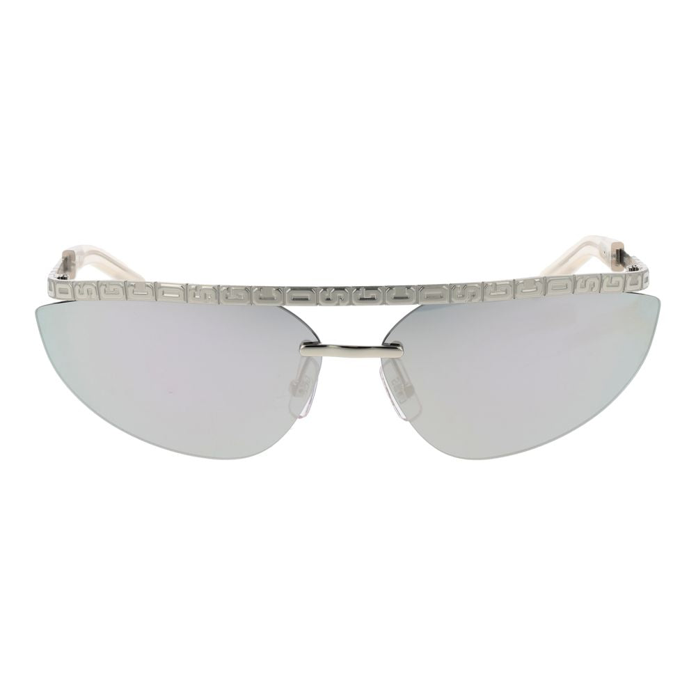 Sunglasses by GCDS for unisex in metal and silver featuring an opulent browline frame design with a sophisticated silver coloured frame finish and high-performance mirrored category-3-dark-tint lens.