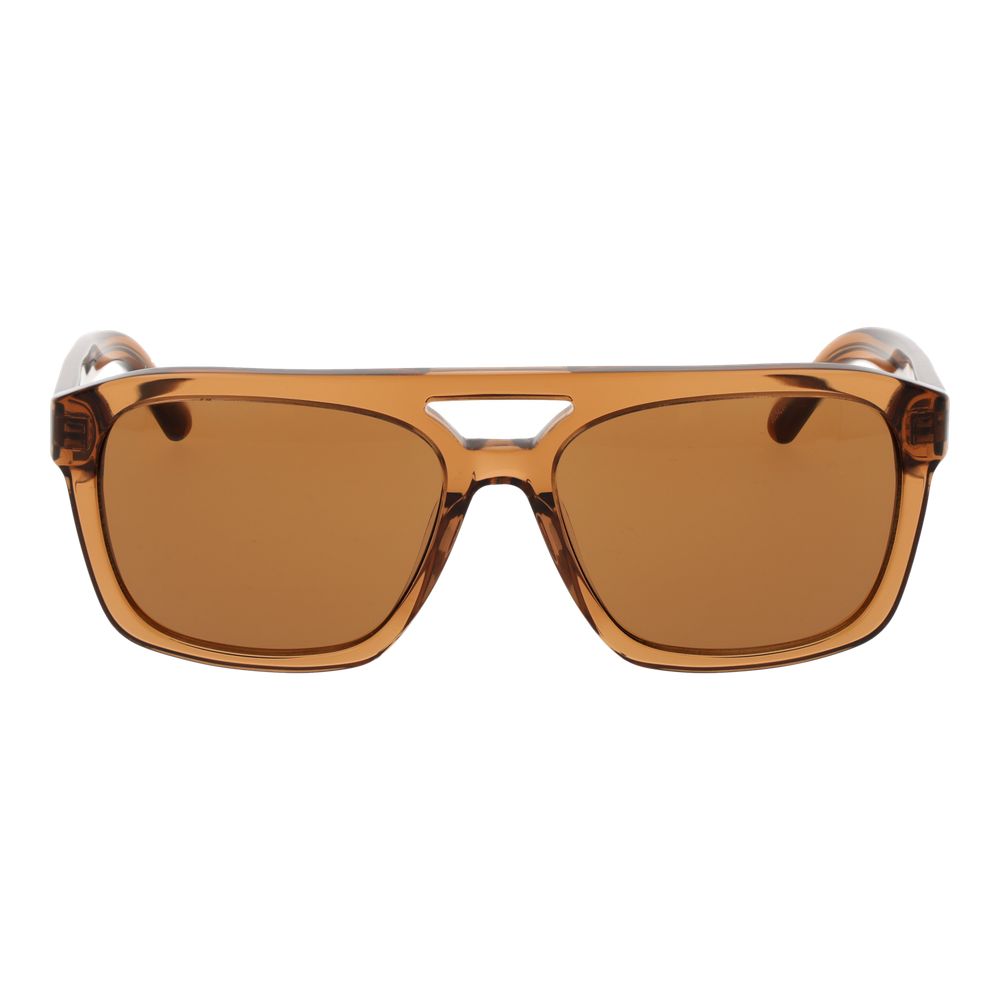 Sunglasses by GCDS for unisex in plastic brown features an ethereal full-rim square frame design with brown coloured frame frames and non-polarized category-2-medium-tint lens for a ethereal finish.
