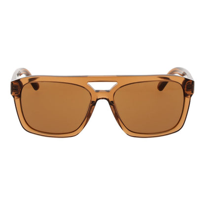 Sunglasses by GCDS for unisex in plastic brown features an ethereal full-rim square frame design with brown coloured frame frames and non-polarized category-2-medium-tint lens for a ethereal finish.