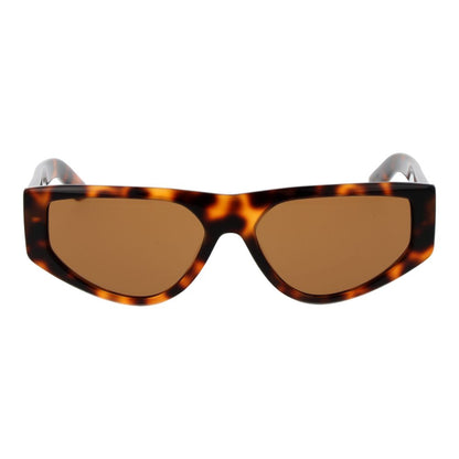 Sunglasses by GCDS for women in plastic brown features a sumptuous silhouette, showcasing a sumptuous full-rim frame design in brown coloured frame with high-performance non-polarized category-2-medium-tint lens.
