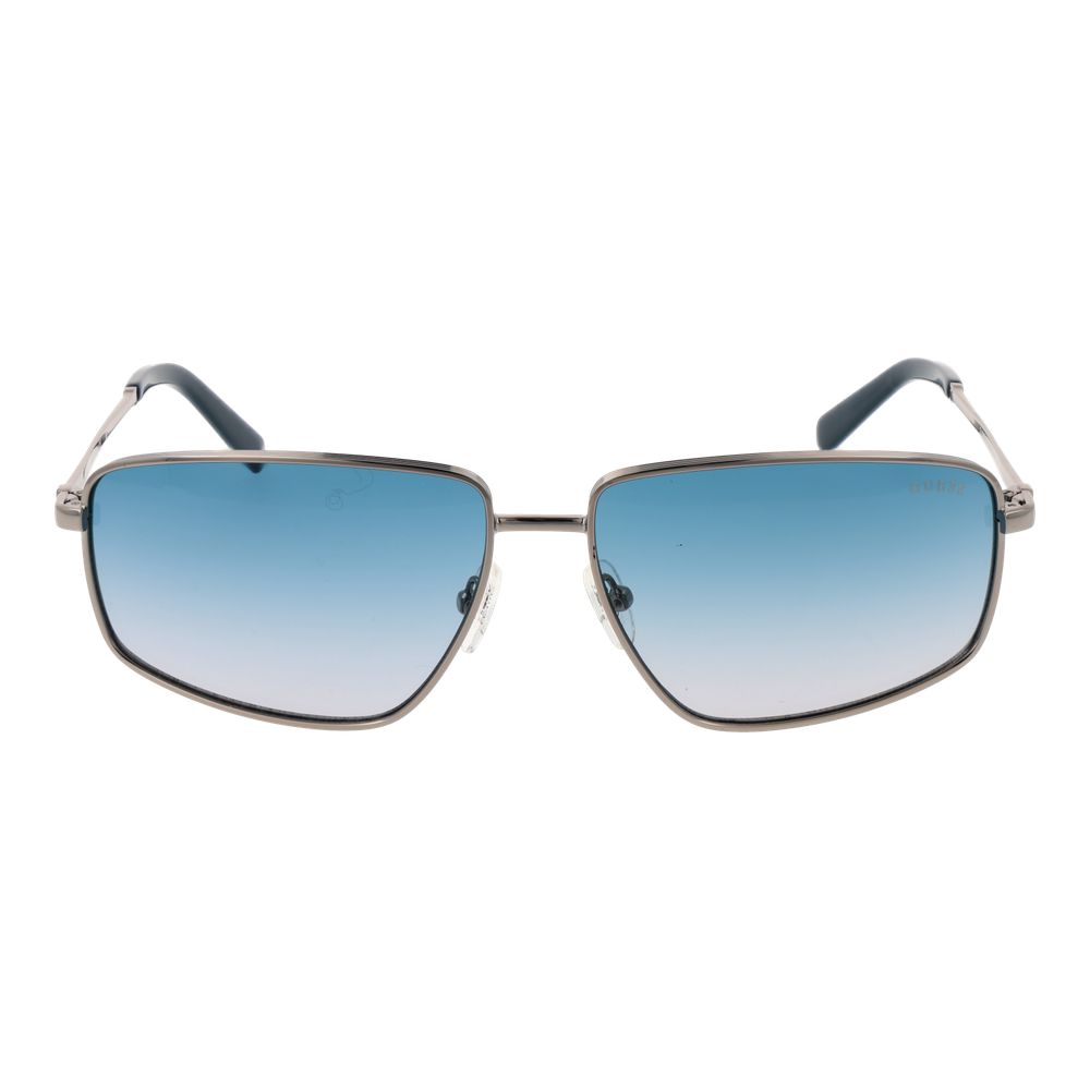 Sunglasses by Guess for men in cotton polyester gradient, blue & silver features a sumptuous silhouette, showcasing a sumptuous full-rim frame design in silver coloured frame with high-performance category-2-medium-tint gradient lens.