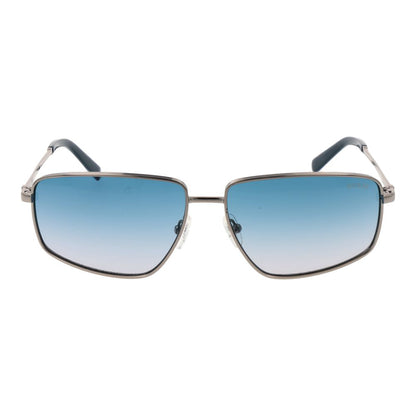 Sunglasses by Guess for men in cotton polyester gradient, blue & silver features a sumptuous silhouette, showcasing a sumptuous full-rim frame design in silver coloured frame with high-performance category-2-medium-tint gradient lens.