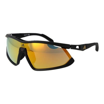 Sunglasses by Adidas for unisex in plastic black features an ethereal half-rim sport frame design with black coloured frame frames and mirrored category-3-dark-tint lens for a ethereal finish.