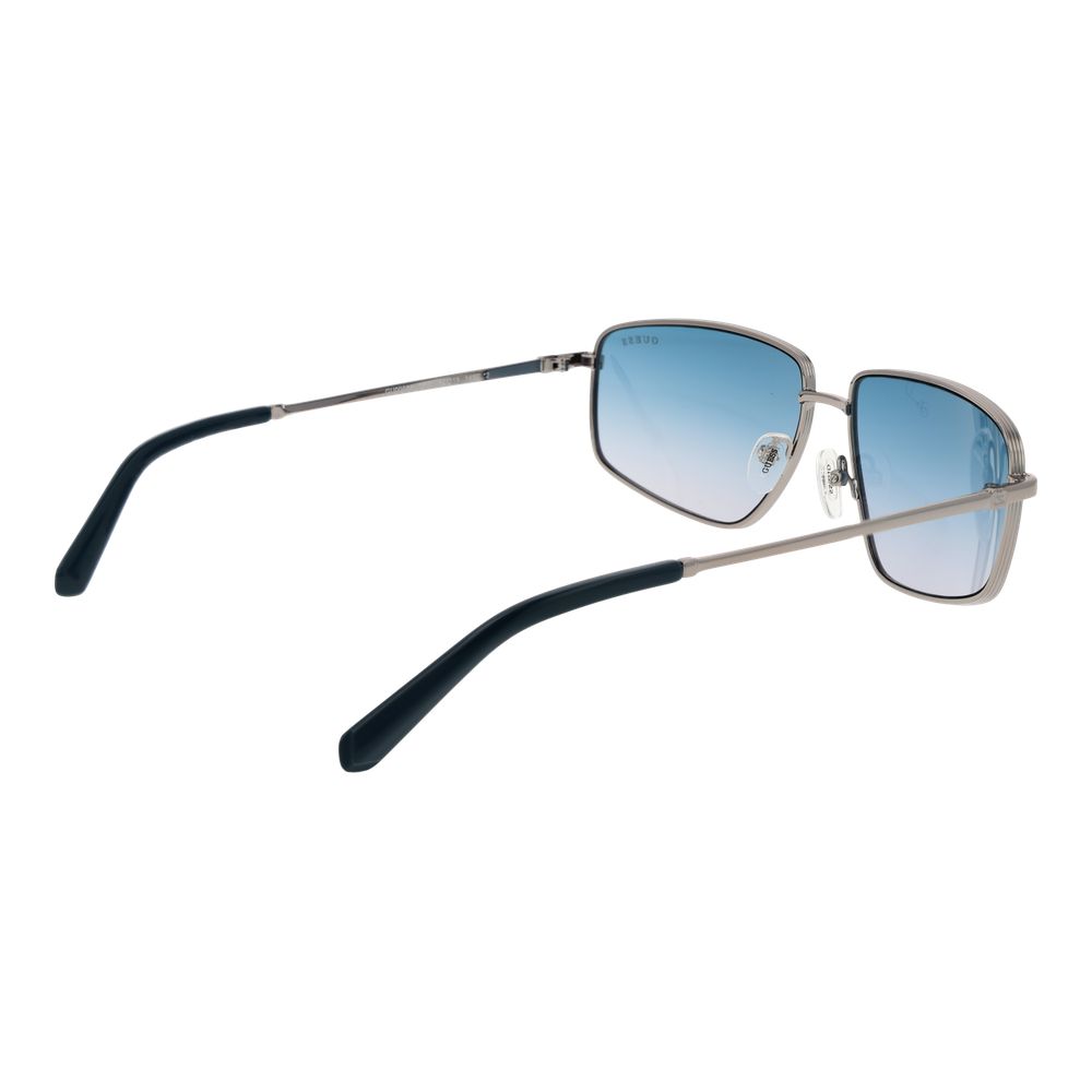 Sunglasses by Guess for men in cotton polyester and gradient, blue & silver featuring an opulent full-rim frame design with a sophisticated silver coloured frame finish and high-performance category-2-medium-tint gradient lens.