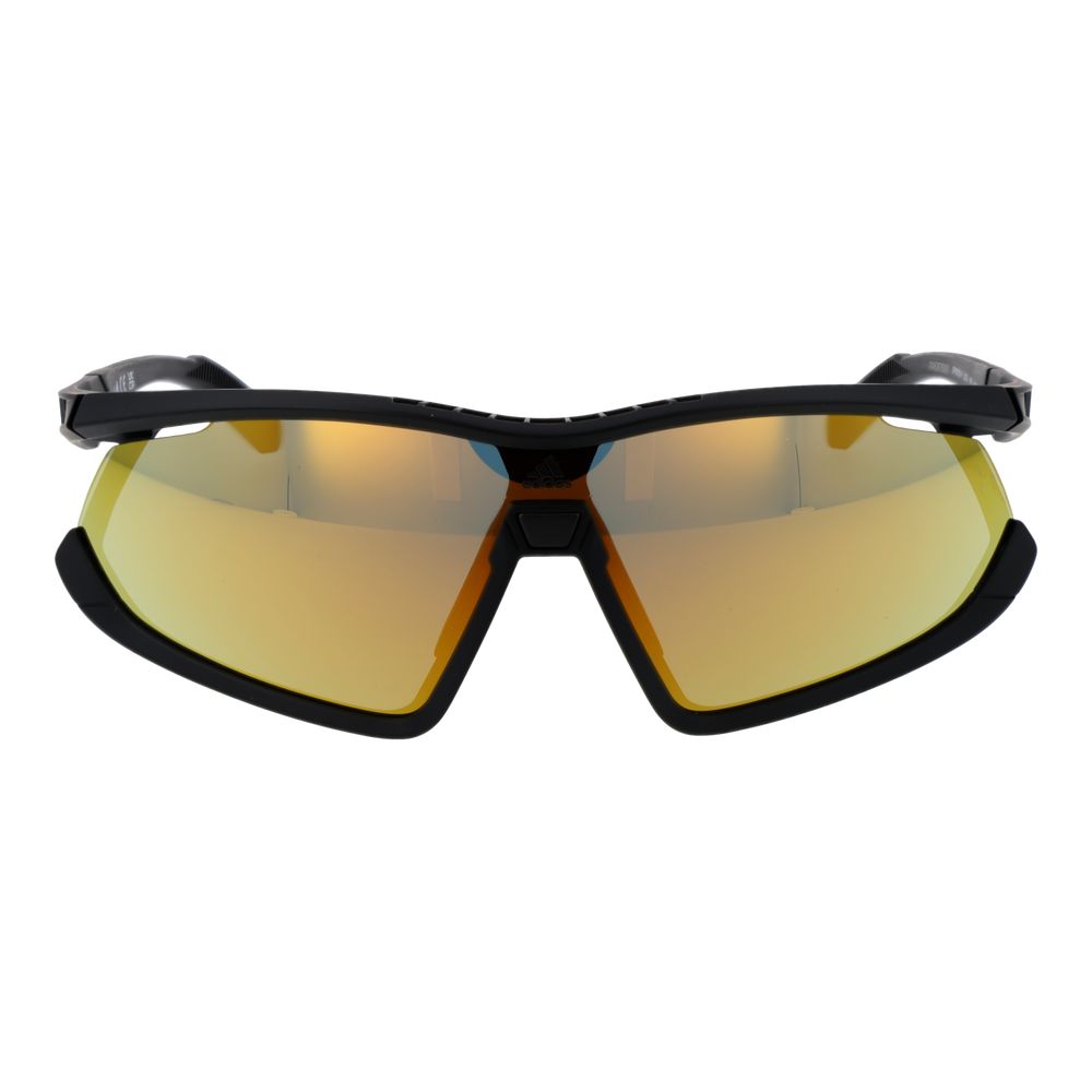 Sunglasses by Adidas for unisex in plastic black features a sumptuous silhouette, showcasing a sumptuous half-rim sport frame design in black coloured frame with high-performance mirrored category-3-dark-tint lens.
