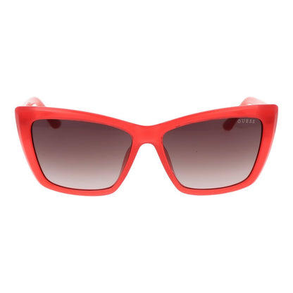 Sunglasses by Guess for women in plastic pink features an lustrous full-rim cat-eye frame design with rose coloured frame detailing and category-3-dark-tint lens for a lustrous aesthetic.