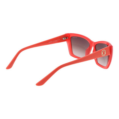 Sunglasses by Guess for women in plastic pink features an ethereal full-rim cat-eye frame design with rose coloured frame frames and category-3-dark-tint lens for a ethereal finish.