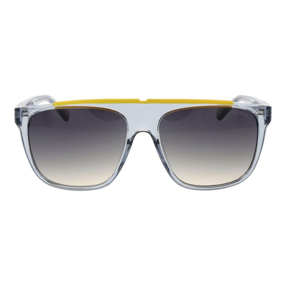 Sunglasses by Guess for men in plastic gray features an lustrous full-rim square frame design with gray coloured frame detailing and gradient category-3-dark-tint lens for a lustrous aesthetic.