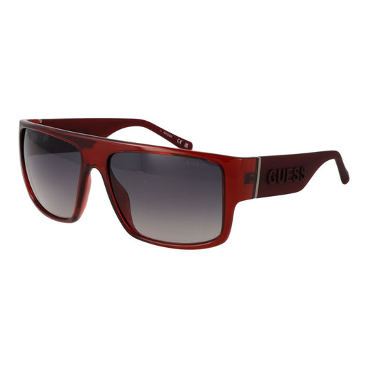 Sunglasses by Guess for men in plastic multicolor features an ethereal full-rim square frame design with red coloured frame frames and gradient category-3-dark-tint lens for a ethereal finish.