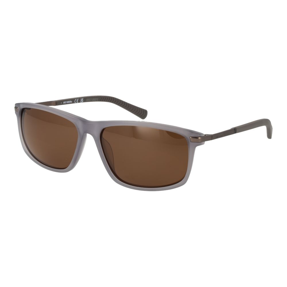 Sunglasses by Harley-Davidson for men in plastic gray features an lustrous rectangle full-rim frame design with gray coloured frame detailing and polarized category-3-dark-tint lens for a lustrous aesthetic.