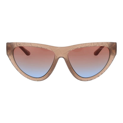 Sunglasses by Guess for women in plastic beige features an lustrous full-rim cat-eye frame design with beige coloured frame detailing and gradient category-2-medium-tint lens for a lustrous aesthetic.