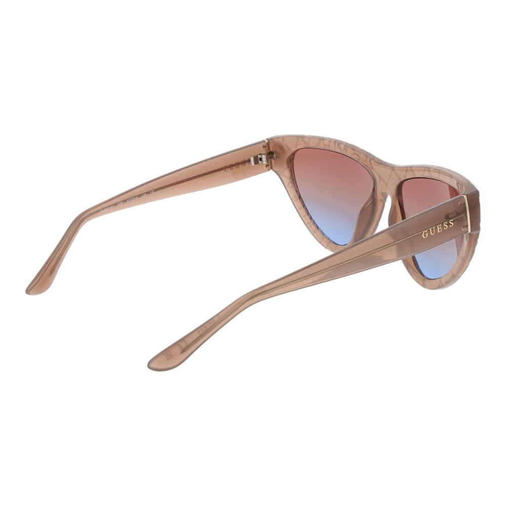 Sunglasses by Guess for women in plastic and beige featuring an opulent full-rim cat-eye frame design with a sophisticated beige coloured frame finish and high-performance gradient category-2-medium-tint lens.