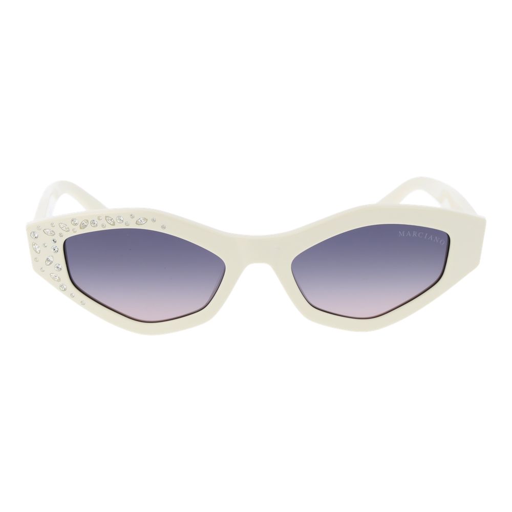 Sunglasses by Marciano by Guess for women in and white presents a sumptuous silhouette, featuring white coloured frame and full-rim oval frame design with gradient category-2-medium-tint lens for a sumptuous look.