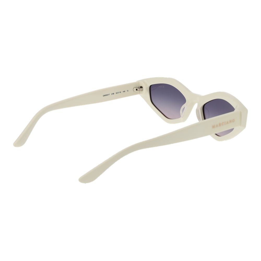 Sunglasses by Marciano by Guess for women in white features a sumptuous silhouette, showcasing a sumptuous full-rim oval frame design in white coloured frame with high-performance gradient category-2-medium-tint lens.