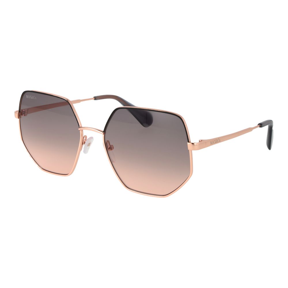 Sunglasses by Max & Co for women in metal rose-gold features an lustrous full-rim frame design with rose-gold coloured frame detailing and gradient category-2-medium-tint lens for a lustrous aesthetic.