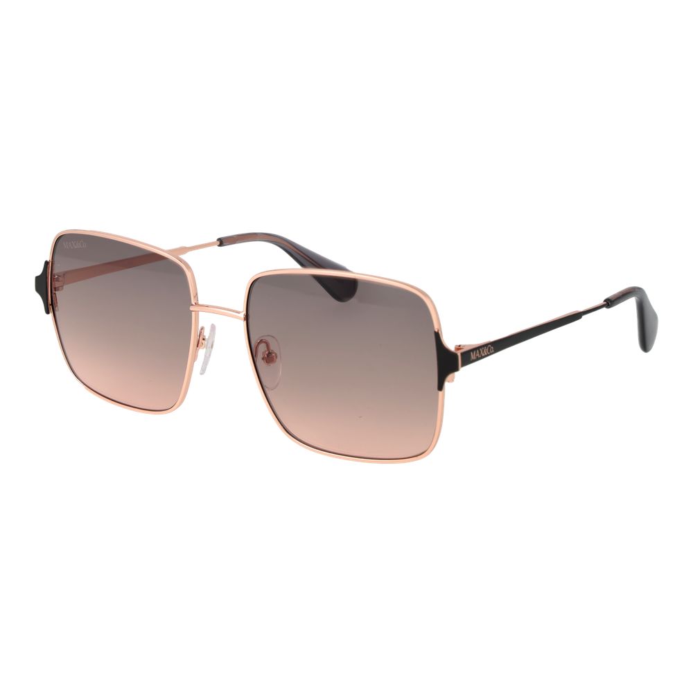 Sunglasses by Max & Co for women in metal rose-gold features a sumptuous silhouette, showcasing a sumptuous full-rim square frame design in rose-gold coloured frame with high-performance gradient category-2-medium-tint lens.