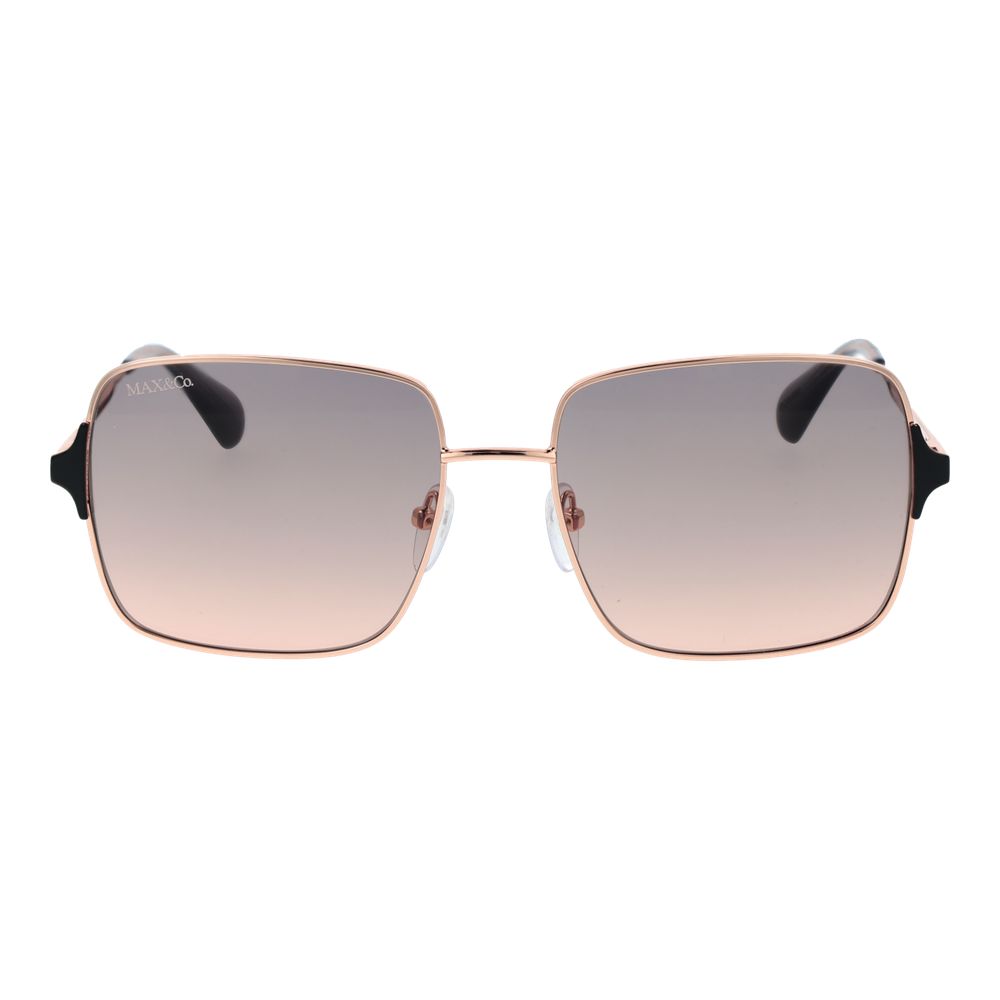 Sunglasses by Max & Co for women in metal rose-gold features an ethereal full-rim square frame design with rose-gold coloured frame frames and gradient category-2-medium-tint lens for a ethereal finish.