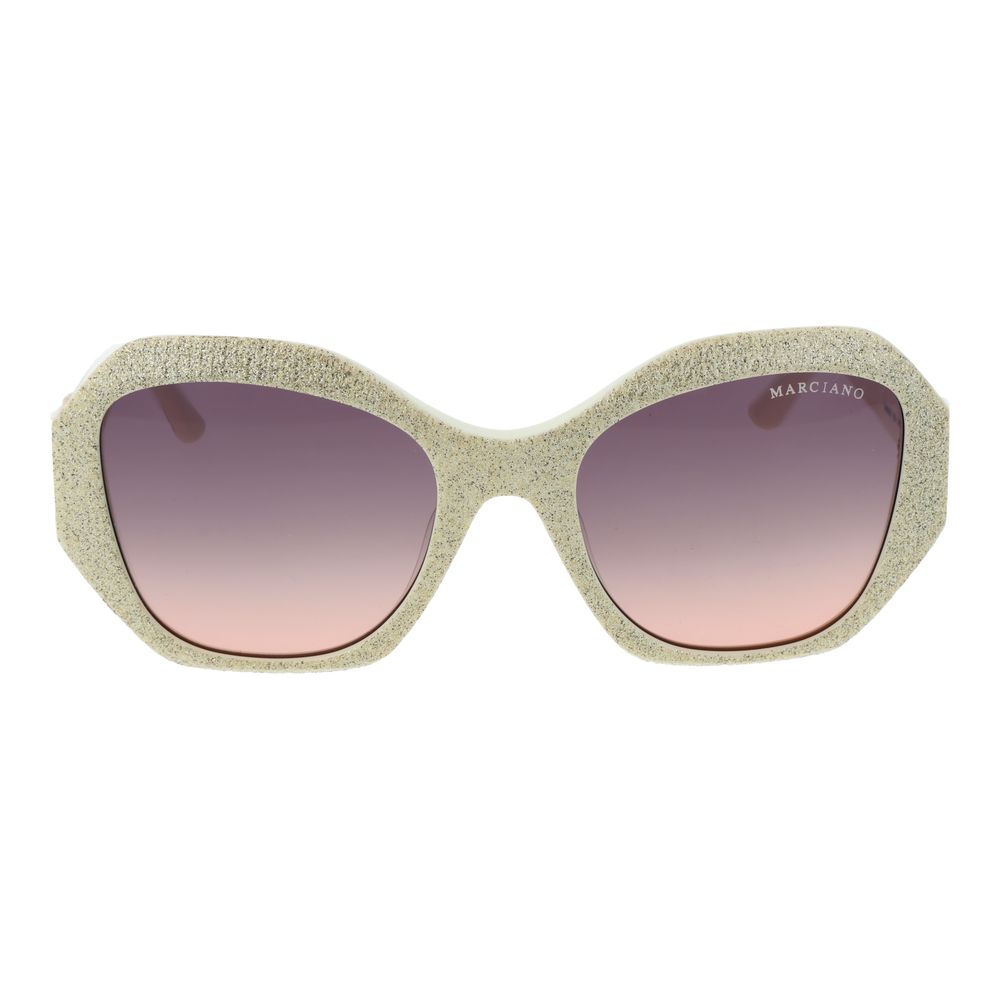 Sunglasses by Marciano by Guess for women in plastic and beige featuring an opulent butterfly full-rim frame design with a sophisticated cream coloured frame finish and high-performance gradient category-2-medium-tint lens.