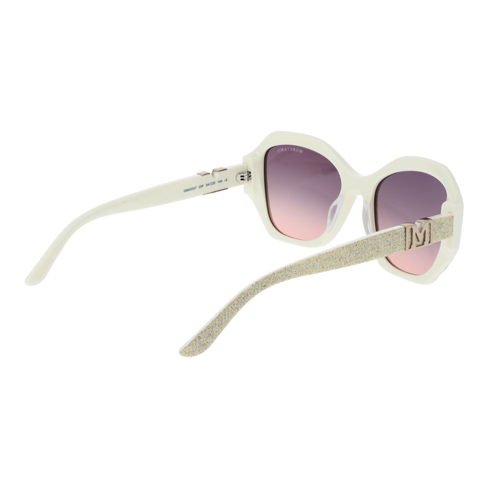 Sunglasses by Marciano by Guess for women in plastic and beige presents a sumptuous silhouette, featuring cream coloured frame and butterfly full-rim frame design with gradient category-2-medium-tint lens for a sumptuous look.